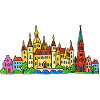 Schwerin Skyline im bunten Wachsmalstil