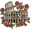 Kolosseum und geometrische Rosen