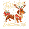 Dackel mit Weihnachtsschlitten und Geschenken