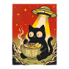 Schwarze Katze Ramen UFO Retro