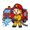 Feuerwehrmädchen mit Löschfahrzeug