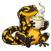 Salamander genießt einen Matcha Latte