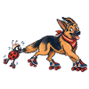 Schäferhund und Marienkäfer auf Rollschuhen