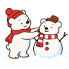 Eisbär baut einen Bären-Schneemann 