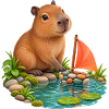 Kleines Capybara am Kieselboot