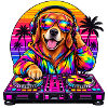 Neon-DJ-Hund in Sunset Palms
