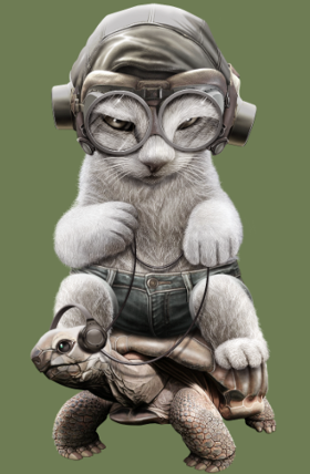 Motif Chat Cavalier sur Tortue de Guerre personnalisé sur vêtement