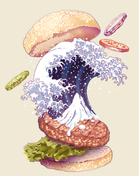 Motif La Vague Gourmande de Kanagawa personnalisé sur vêtement