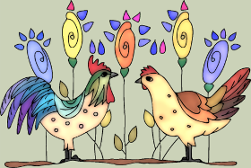 Motif Duo Fermier Coq & Poule personnalisé sur vêtement