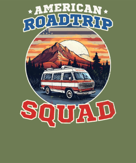 Motif Équipe Road Trip Américain Van personnalisé sur vêtement