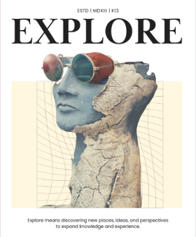 Plongez dans un univers artistique et vintage avec ce motif 'Explore'. Une tête de statue brisée ornée de lunettes steampunk invite à la réf...
