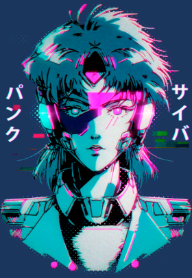 Motif Cyberpunk Anime Girl : Esthétique Glitch Années 80 personnalisé sur vêtement