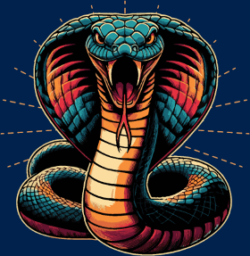 Motif T-shirt Cobra Royal Éclatant : Style Dynamique et Vives Couleurs personnalisé sur vêtement
