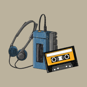 Plongez dans la nostalgie avec ce motif illustrant un Walkman classique et sa cassette. Son design rétro et texturé évoque les heures passée...