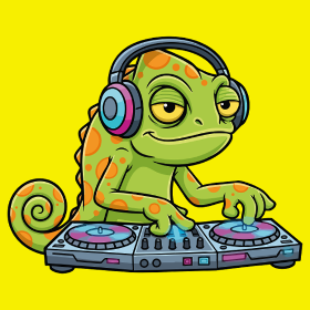 Motif T-shirt Caméléon DJ Mascotte Cartoon personnalisé sur vêtement