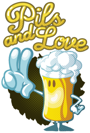 Motif Pils & Love : La Bière et l'Amour en Version Cartoon à imprimer