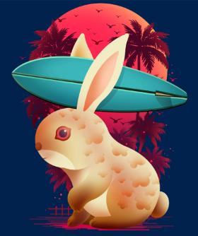 Motif Lapin Surfeur Estival personnalisé sur vêtement