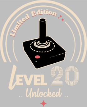 Motif T-shirt Gaming "Niveau 20 Débloqué" - Rétro Anniversaire personnalisé sur vêtement