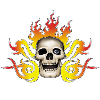 Schädel und Flammen