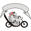 Biker sheep with banner