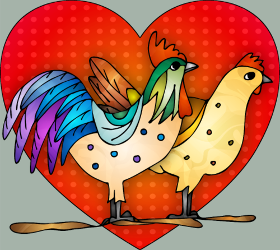 Motif Duo Coq et Poule Champêtre personnalisé sur vêtement
