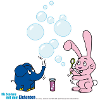 The elephant and the rabbit make soap bubbles