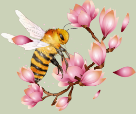 Motif Abeille Volante et Magnolias – Dessin Main Élégant personnalisé sur vêtement