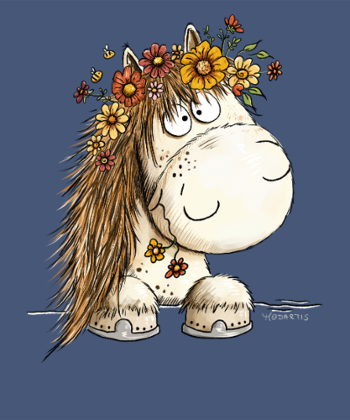 Cheval Adorable avec Couronne de Fleurs - Cartoon