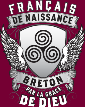 Affirmez votre identité avec ce motif "Breton par la Grâce de Dieu". Un blason orné du triskel et de majestueuses ailes, symbolisant la forc...