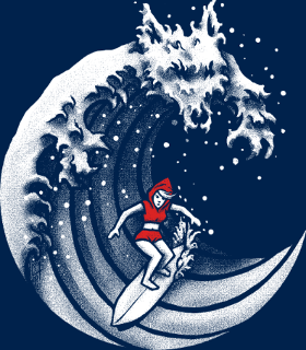 Motif Le Chaperon Rouge Surfeur personnalisé sur vêtement
