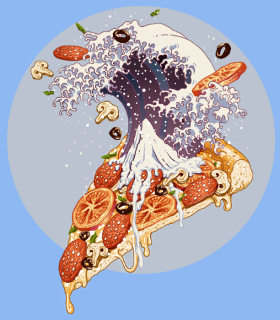 Motif La Grande Vague de Pizza Kanagawa personnalisé sur vêtement