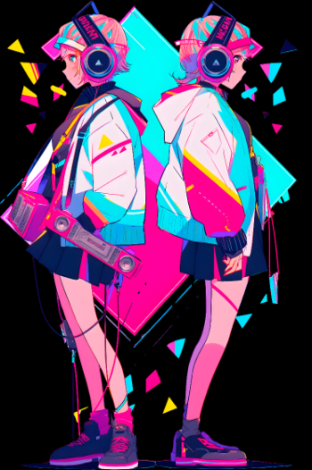 Jumelles Anime Rétro Neon 80s/90s Musique