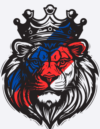 Lion lyonnais couronné aux couleurs de l’OL