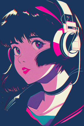 Motif Fille Anime Esthétique Lo-Fi J-Pop à imprimer