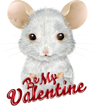 Motif Adorable Souris Blanche de la Saint-Valentin à imprimer