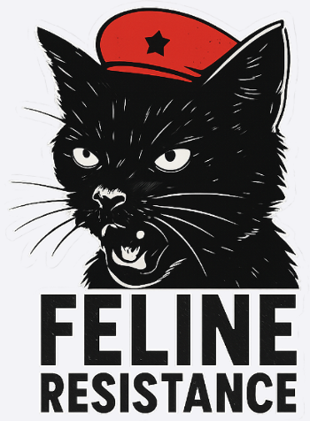 Feline Resistance ? Black Cat mit Beret & Flagge