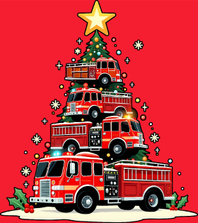 Motif Camion de Pompiers Rigolo - Noël Enchanté personnalisé sur vêtement