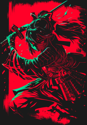 Motif Fille Samurai Anime au Katana à imprimer