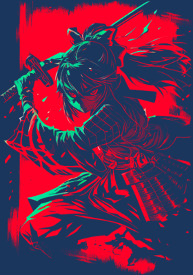 Motif Fille Samurai Anime au Katana personnalisé sur vêtement