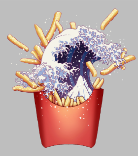 T-shirt "La Grande Vague de Kanagawa et Frites". Une réinterprétation artistique et gourmande d'un chef-d'œuvre. Pour les amateurs d'art et ...