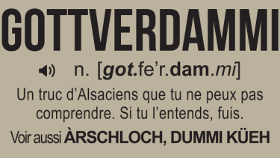 Plongez dans l'humour alsacien avec ce t-shirt affichant la définition décalée de "Gottverdammi". Un clin d'œil insolite à la culture locale...