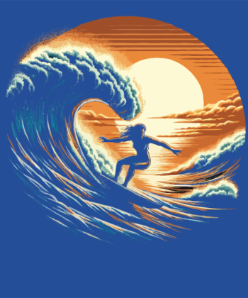 Sunset Surfing Girl - Vague & Coucher de Soleil