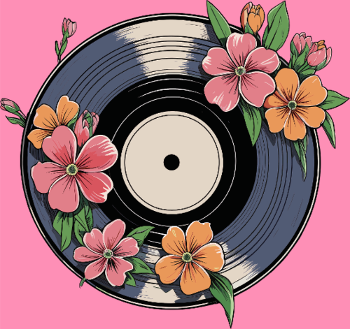 T-shirt Vinyle Fleuri Rétro Artistique