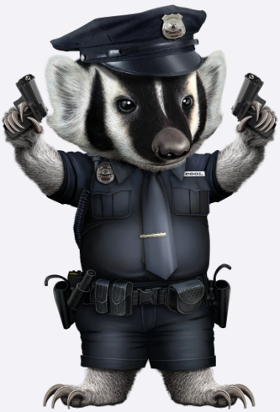 Le blaireau veille à l'ordre ! Adoptez notre design 'Blaireau Police', un motif humoristique et original pour les amoureux des animaux.