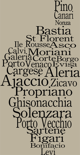 Une carte de Corse originale, dessinée par les noms de ses villes et villages emblématiques. Ce motif typographique est un hommage stylisé à...