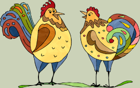 Motif Duo Coq & Poule Champêtre personnalisé sur vêtement