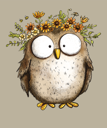 Hibou avec Couronne de Fleurs Sauvages - Style Cottagecore
