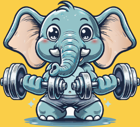 T-shirt Éléphant Bleu Sportif. Ce motif d'éléphant cartoon musclé et joyeux est parfait pour les fans de fitness et d'animaux. Idéal pour la...