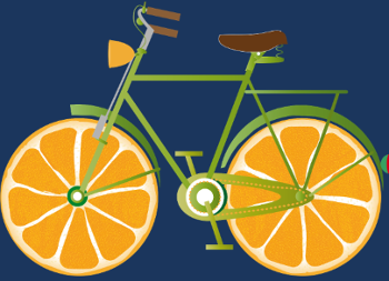 T-shirt Vélo Fruitix : L'Original Fun aux Roues Oranges