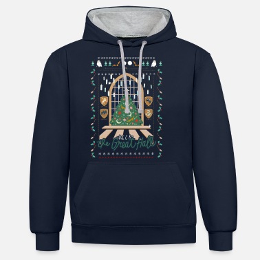 Harry Potter Deck The Great Hall Ugly Xmas - Unisex Contrast Hoodie